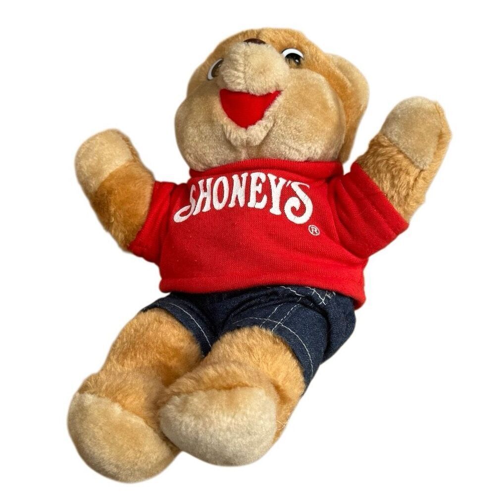 SHONEY'S TEDDY BEAR 10" PLUSH Shirt & Overalls Restaurant plush Collectible